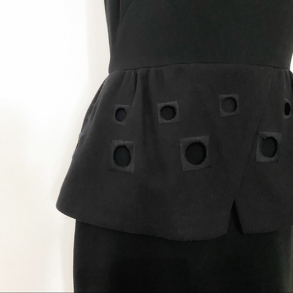 TIBI BLACK WOOL CASHMERE BLEND SLEEVELESS PEPLUM FORMAL SHEATH DRESS - 4 - Picture 8 of 10